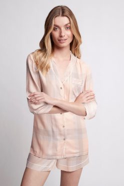 Eva Lounge Tencel™ Pyjama Set - White with Blush Piping